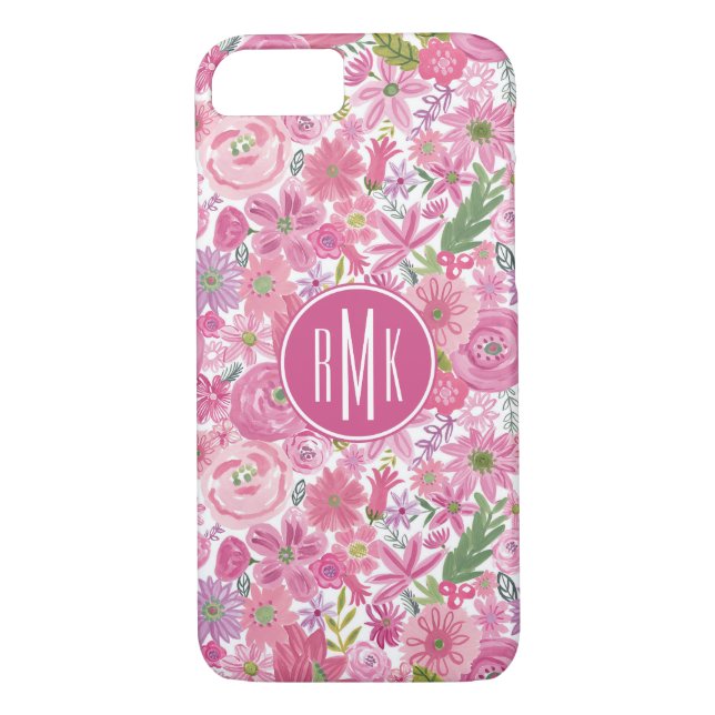 Coques Case-Mate iPhone Monogramme | Je fais Pink Aquarelle Motif Floral (Dos)