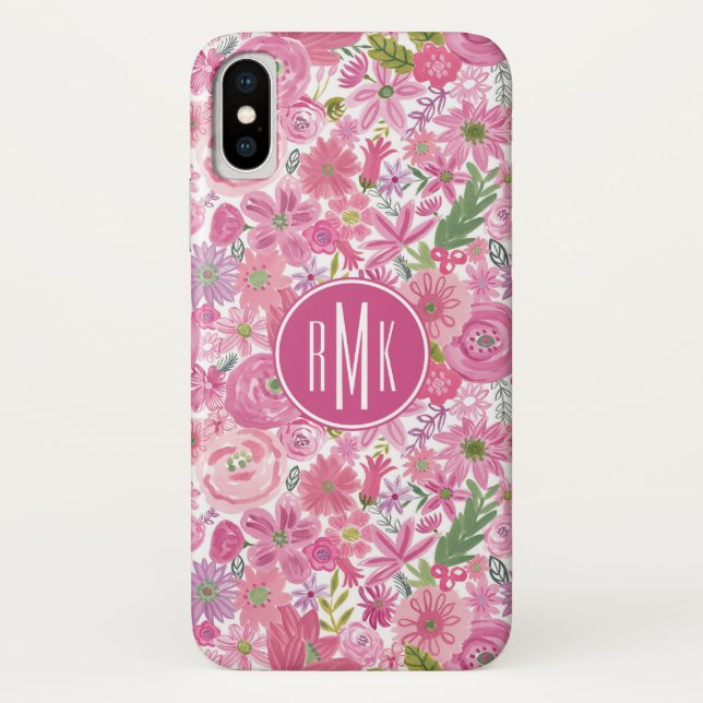 Coques Case-Mate iPhone Monogramme | Je fais Pink Aquarelle Motif Floral (Dos)
