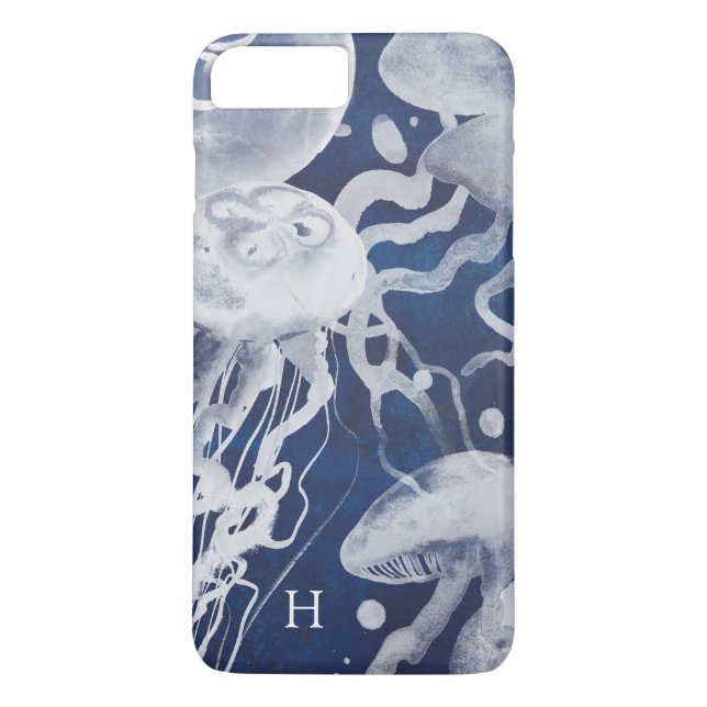 Coques Case-Mate iPhone Monogramme | Jellyfish on Navy Arrière - plan (Dos)