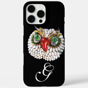 Coques iPhone 16 Pro Max MONOGRAMME JEWEL OWL, Or, Émeraude verte, opale