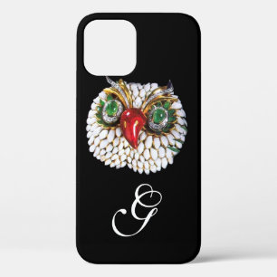 Coque iPhone 12 MONOGRAMME JEWEL OWL, Or, Émeraude verte, opale
