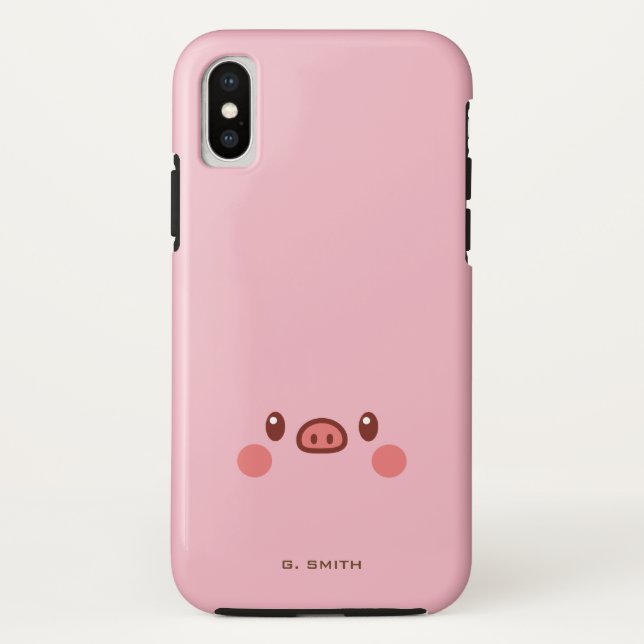 Coques Case-Mate iPhone Monogramme. Kawaii Cute Emoji Piggy. (Dos)
