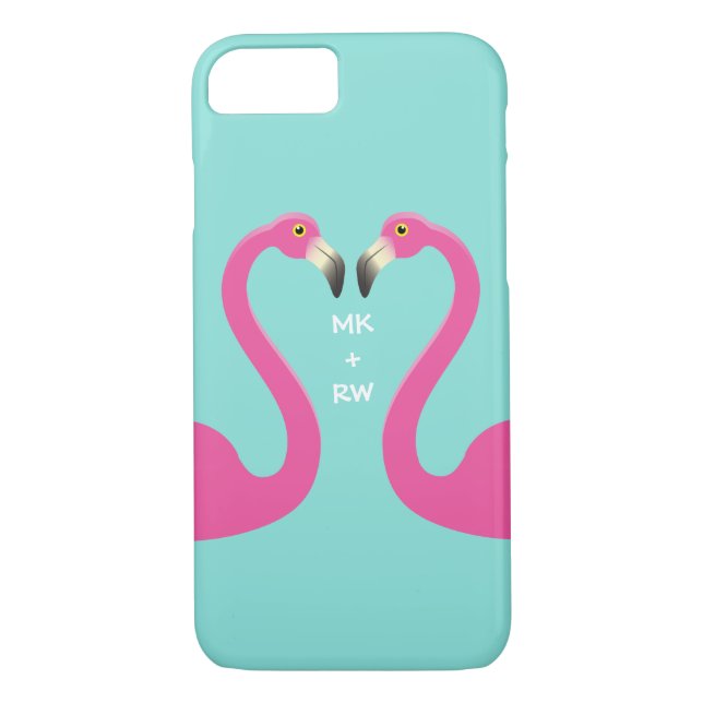 Coques Case-Mate iPhone Monogramme Kissing Flamants roses iPhone 7 turquoi (Dos)