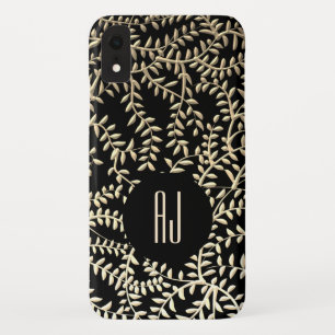 Case-Mate iPhone Case Monogramme Luxe Glam Noir et Or Floral Tourbillons