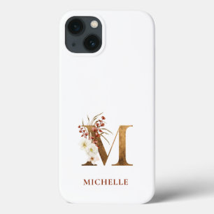 Case-Mate iPhone Case Monogramme M Lettre Dorée et Floral Aquarelle