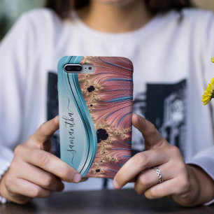 Case-Mate iPhone Case Monogramme manuscrit Fractal Blue moderne