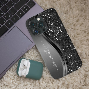 Case-Mate iPhone Case Monogramme Manuscrit Paillettes Métal Noir Élégant
