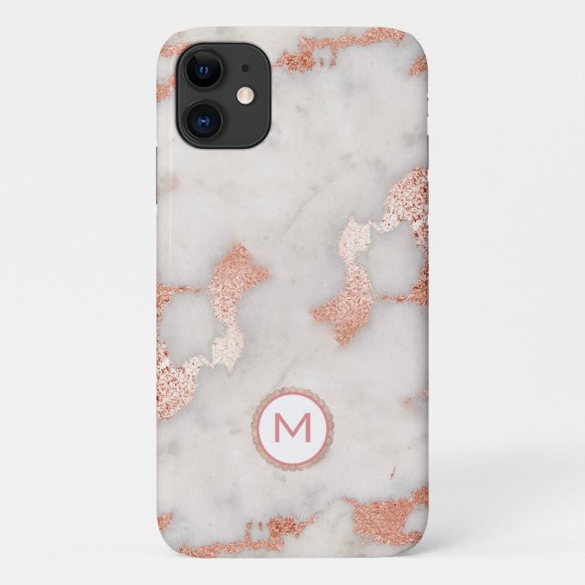 Coques Case-Mate iPhone Monogramme marbré d'or rose (Dos)