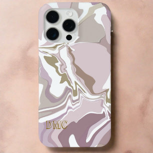 Coque iPhone 15 Pro Max Monogramme marbre rose abstrait or blanc