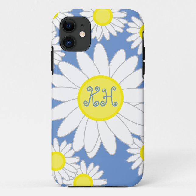 Coques Case-Mate iPhone Monogramme marguerite bleu blanc et jaune (Dos)