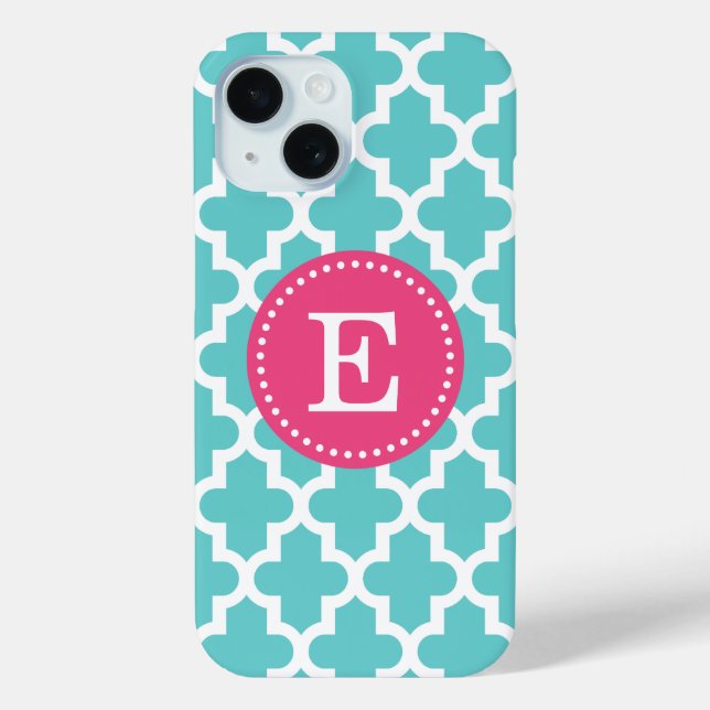 Coques Case-Mate iPhone Monogramme marocain moderne turquoise et rose (Verso)