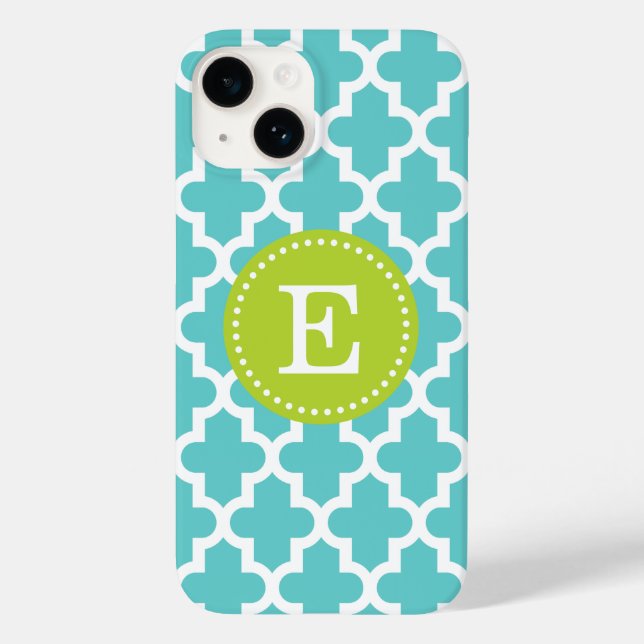 Coques Case-Mate iPhone Monogramme marocain moderne turquoise et vert (Verso)