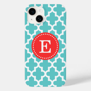 Coques Pour iPhone Monogramme marocain Turquoise et rouge moderne
