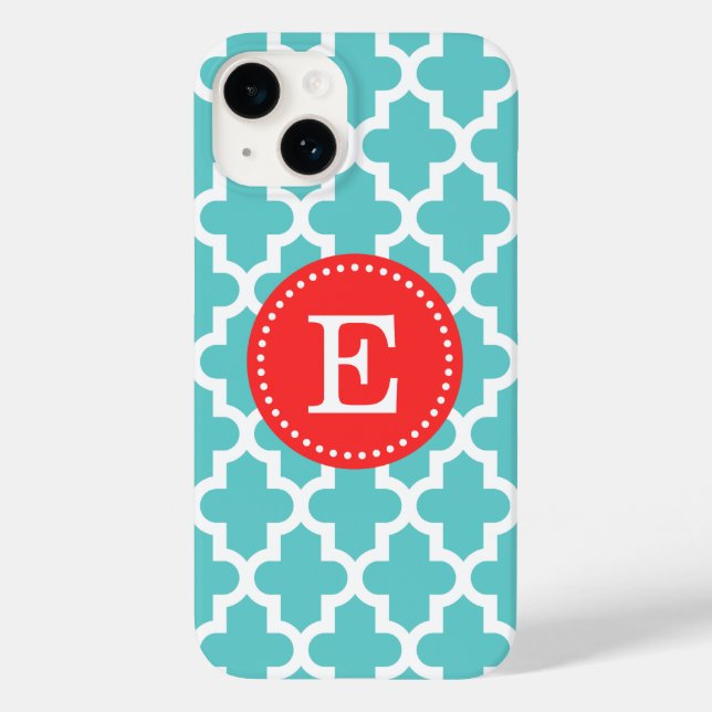 Coques Case-Mate iPhone Monogramme marocain Turquoise et rouge moderne (Verso)