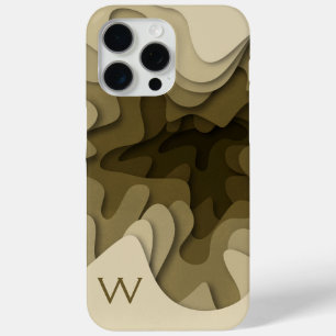 Coque iPhone 15 Pro Max Monogramme Marron Sépia Moderne Abstrait