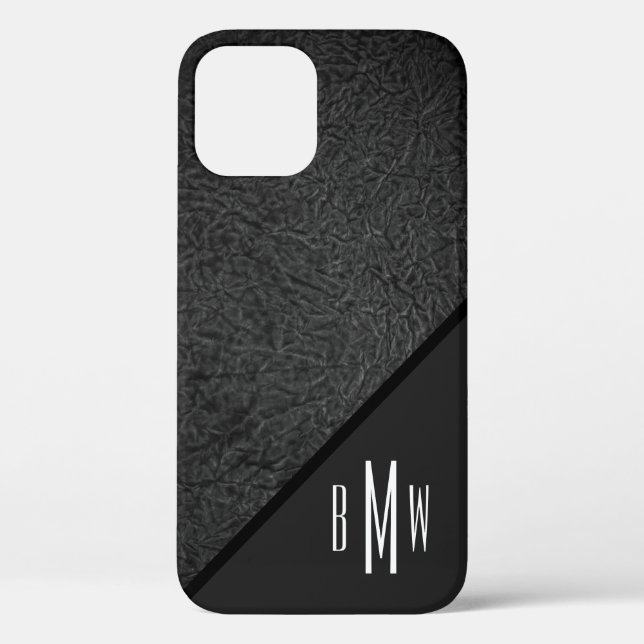 Coques Case-Mate iPhone Monogramme masculin Motif de texture noire moderne (Verso)