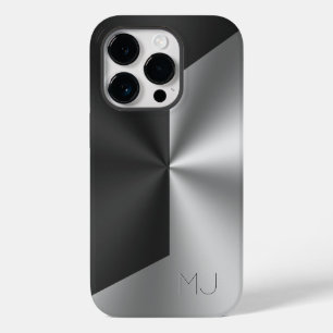 Coque Pour iPhone 14 Pro monogramme métallique noir et gris à écran partagé
