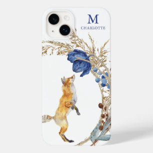 Coque Pour iPhone 14 Plus Monogramme mignon renard bois Aquarelle Nom floral