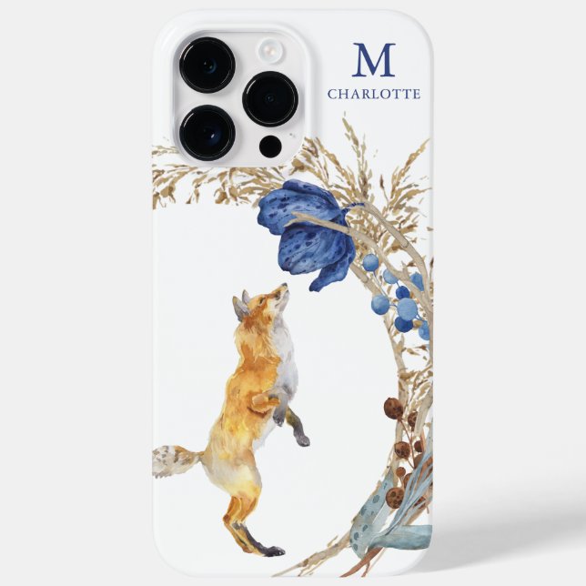 Coques Case-Mate iPhone Monogramme mignon renard bois Aquarelle Nom floral (Verso)
