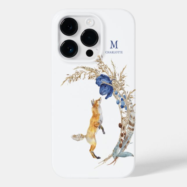 Coques Case-Mate iPhone Monogramme mignon renard bois Aquarelle Nom floral (Verso)