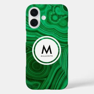 Coque Pour iPhone 16 Monogramme minéral malachite