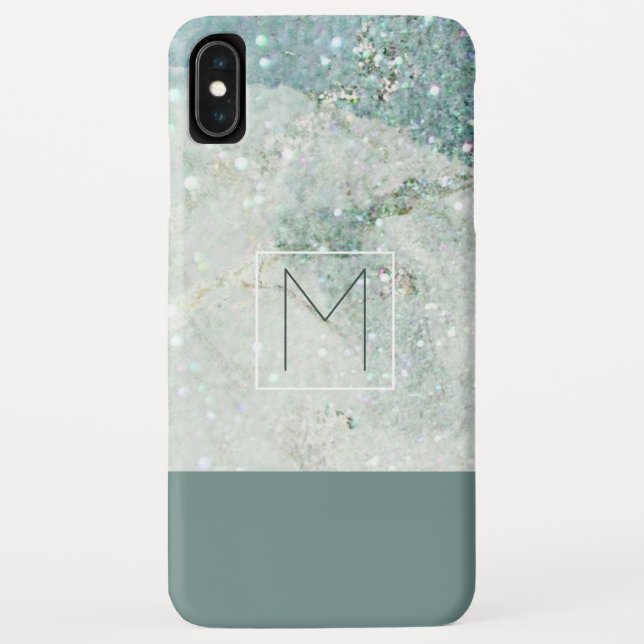 Coques Case-Mate iPhone Monogramme minimal en marbre bleu Turquoise modern (Dos)