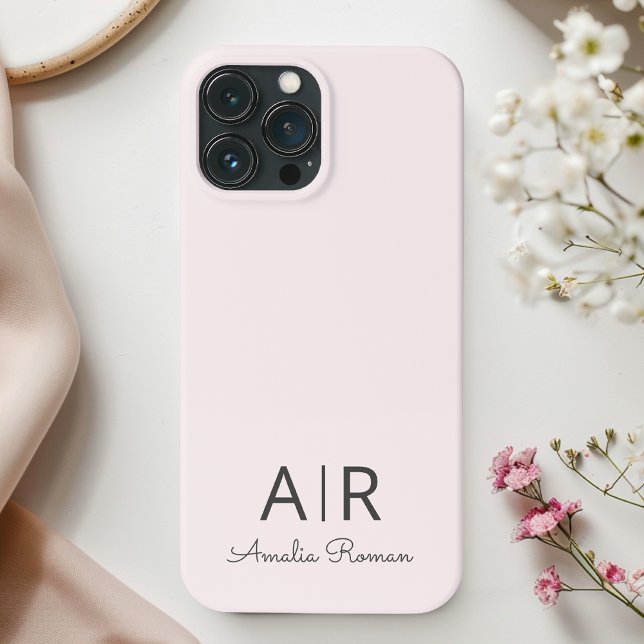 Coques Case-Mate iPhone Monogramme minimal initial et nom Pastel rose (Créateur téléchargé)