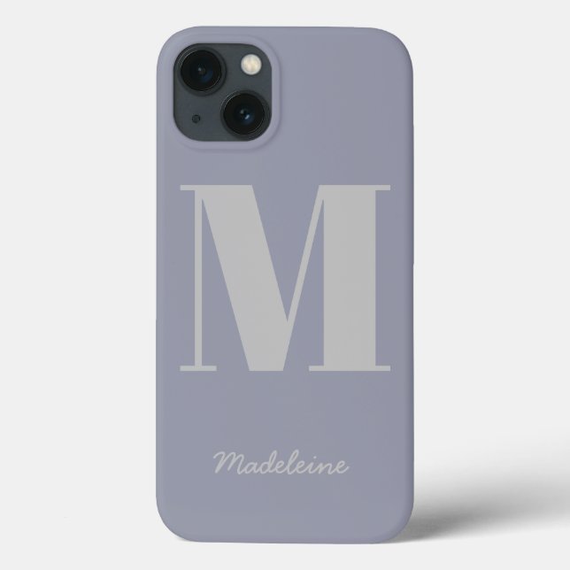 Coques Case-Mate iPhone Monogramme minimal moderne Nom initial gris pourpr (Verso)