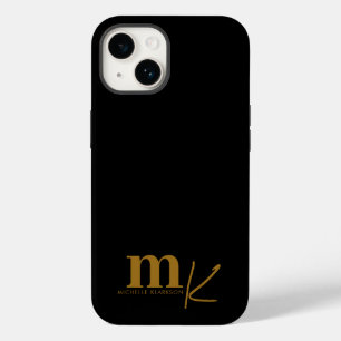 Coque Pour iPhone 14 Monogramme minimaliste moderne en or noir