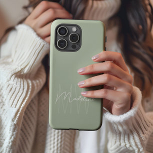 Coques iPhone 16 Pro Max Monogramme minimaliste moderne Vert Sage clair