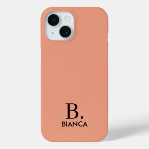 Coque Pour iPhone 15 monogramme minimaliste rose corail simple