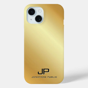 Coque Pour iPhone 15 Monogramme Modèle d'or métallique personnalisé
