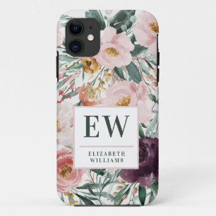 Case-Mate iPhone Case monogramme moderne aquarelle florale élégant