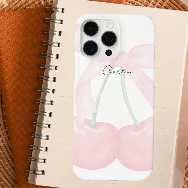 Coques Case-Mate iPhone Monogramme moderne Chic Cerises Bow rose (Créateur téléchargé)