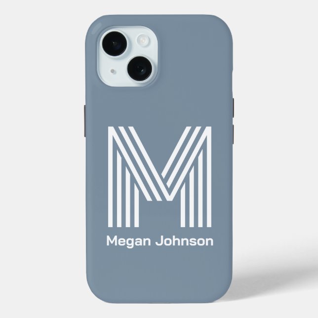 Coques Case-Mate iPhone Monogramme moderne Dusty Blue (Verso)