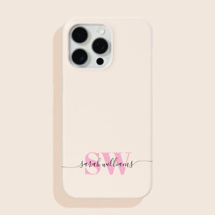 Coque iPhone 15 Pro Max Monogramme Moderne Élégant Nom de script chic