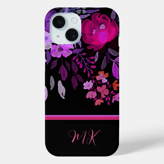 Coques Case-Mate iPhone Monogramme Moderne Élégant rose violet Floral (Verso)