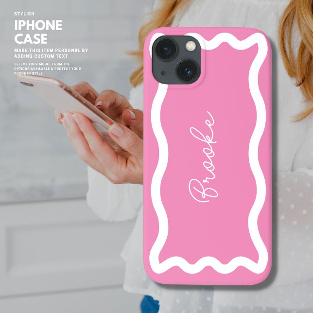 Coques Case-Mate iPhone Monogramme moderne Élégant Script Pink Wave Edge (Créateur téléchargé)