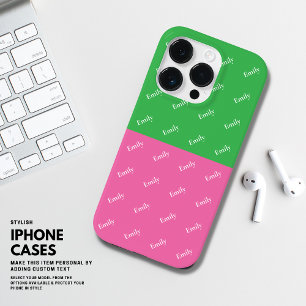 Coque Pour iPhone 14 Pro Monogramme moderne en gras couleur bloc rose et ve