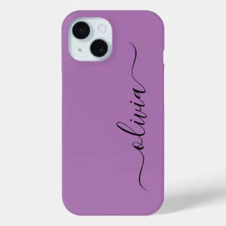 Coque Pour iPhone 15 Monogramme moderne et élégant noir et violet