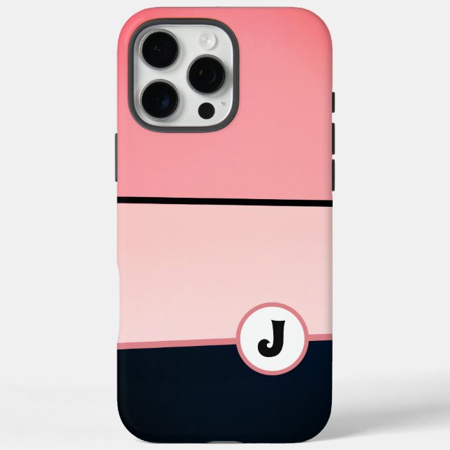 Coques Case-Mate iPhone Monogramme Moderne Fille Chic Rose Bande Noire (Verso)
