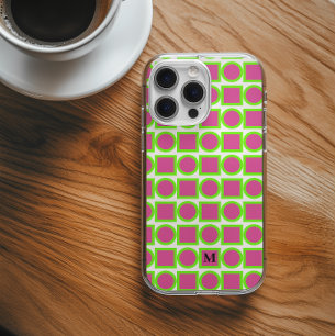 Coque Pour iPhone 16 Monogramme moderne Fuchsia Green Géométrique