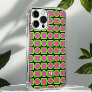 Coque Pour iPhone 16 Monogramme moderne Fuchsia Green Géométrique