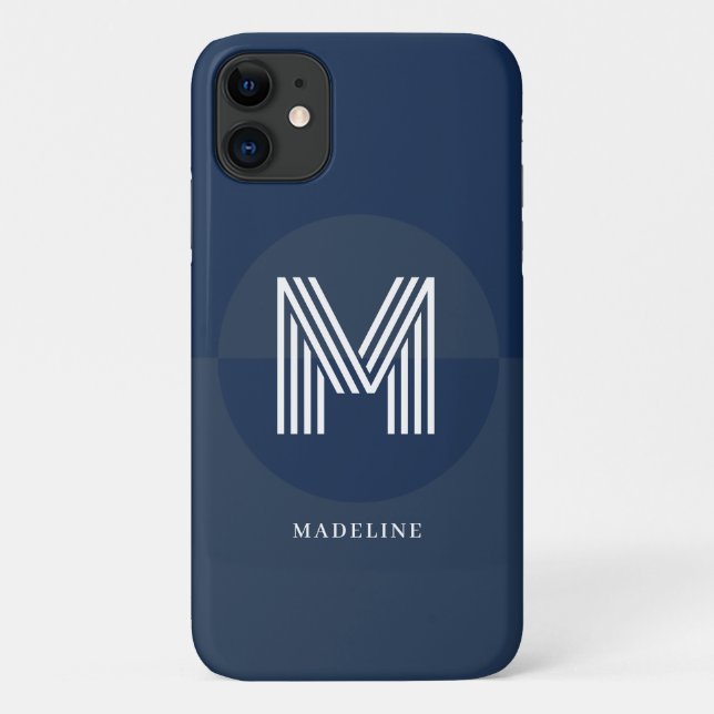 Coques Case-Mate iPhone Monogramme moderne géométrique bleu marine élégant (Dos)