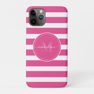Case-Mate iPhone Case Monogramme moderne Hot Pink et White Stripes Nom