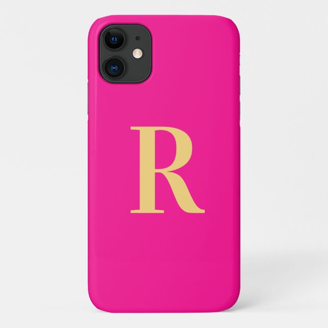 Coques Case-Mate iPhone Monogramme moderne Hot rose or (Dos)