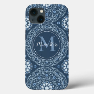 Case-Mate iPhone Case Monogramme moderne Mandala bleu marine élégant