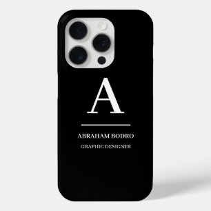 Coque iPhone 15 Pro Monogramme Moderne Minimaliste Noir et Blanc