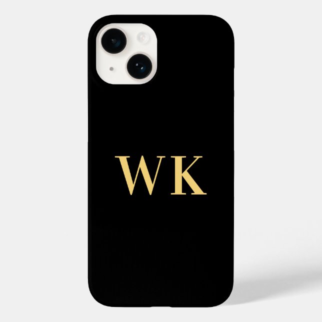 Coques Case-Mate iPhone Monogramme moderne minimaliste Or noir (Verso)