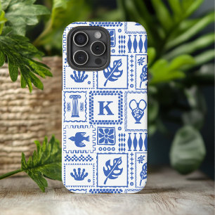 Coques iPhone 16 Pro Max Monogramme Moderne Motif Abstrait Bleu Blanc